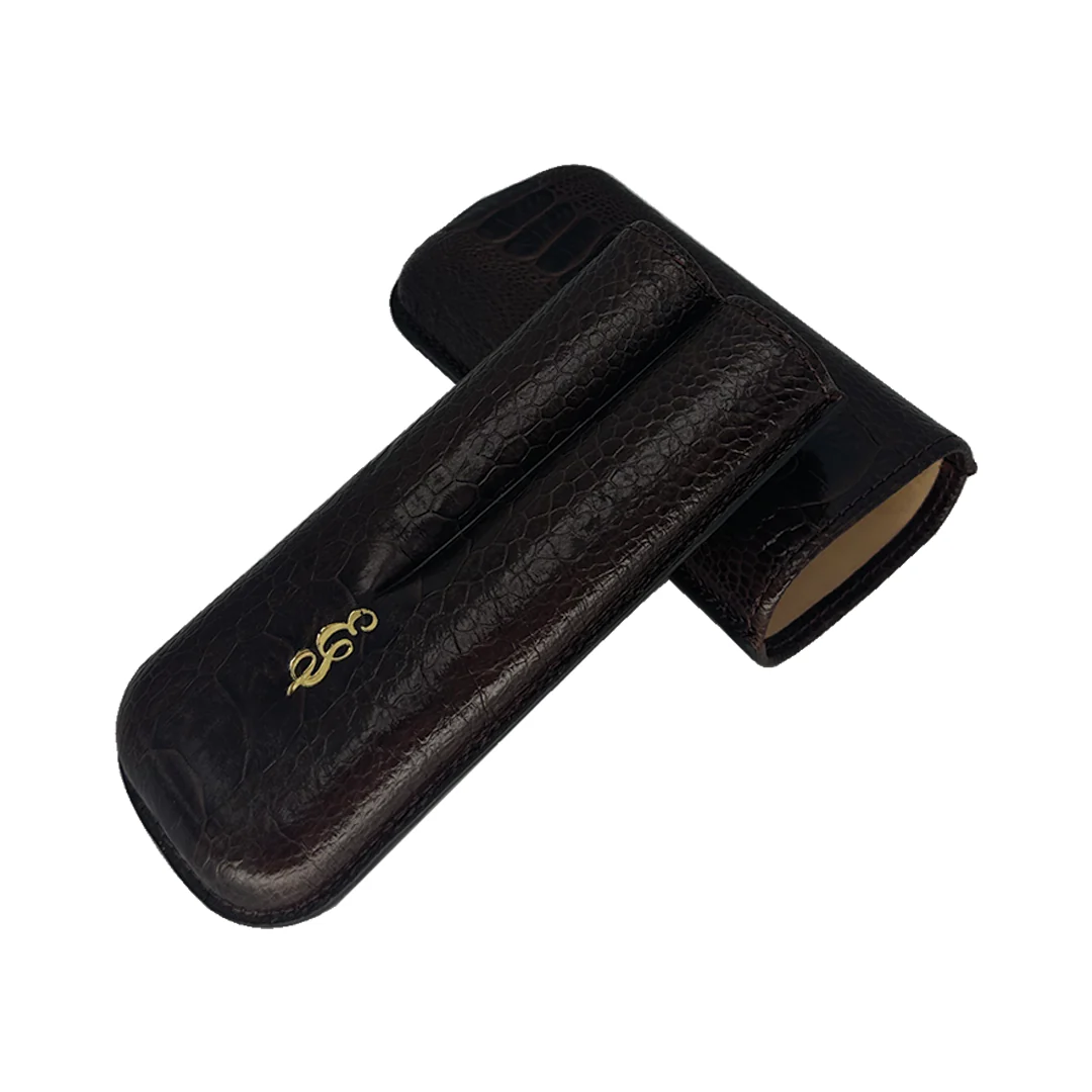 Edward Sahakian 2 cigar case - Smooth Brown Ostrich - Image 2