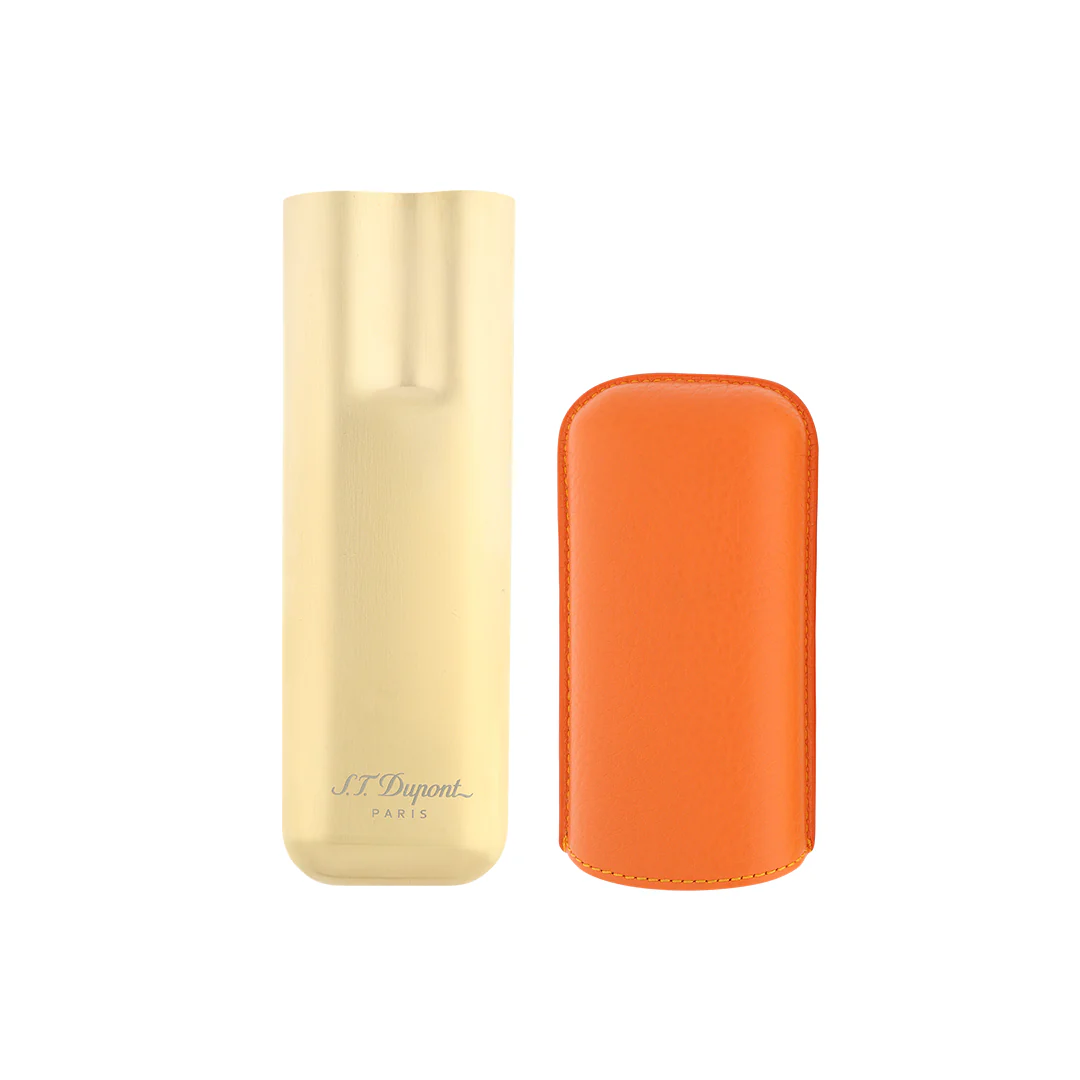 S.T. Dupont Orange Grain & Gold 2 Cigar Case - Image 2
